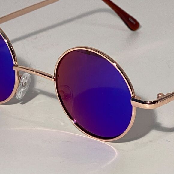 1078 John Lennon Round Blue Mirrored Sunglasses Metal Frames New - Picture 8 of 9